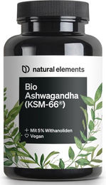 natural elements Bio-Ashwagandha KSM-66 Premiumrohstoff mit 5% Withanolid-Gehalt vegan und hochdosiert 180 Kapseln – Bild 1 von 5