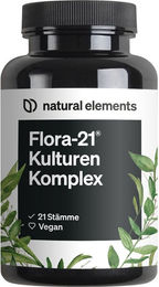 natural elements Flora 21 Kulturen Komplex – 21 Bakterienstämme – 180 vegane magensaftresistente Kapseln ohne Zusatzstoffe – Bild 1 von 4