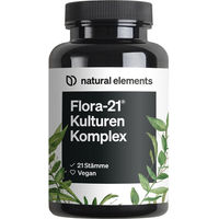 Produktbild von natural elements Flora 21 Kulturen Komplex – 21 Bakterienstämme – 180 vegane magensaftresistente Kapseln ohne Zusatzstoffe