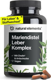 natural elements Mariendistel Leber Komplex 120 Kapseln mit Mariendistel, Cholin, Artischockenextrakt, Curcuma und Zink vegan und glutenfrei – Bild 1 von 5