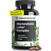 Produktbild von natural elements Mariendistel Leber Komplex 120 Kapseln mit Mariendistel, Cholin, Artischockenextrakt, Curcuma und Zink vegan und glutenfrei