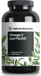 natural elements Omega 3 Fischöl Kapseln mit EPA und DHA in Triglycerid-Form 365 Stück – Bild 1 von 2