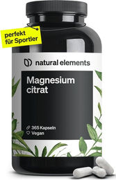natural elements Premium Magnesiumcitrat Kapseln 365 Stück mit 360 mg Magnesium pro Tagesdosis – Bild 1 von 2