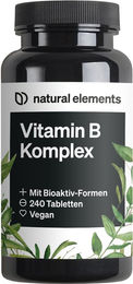 natural elements Vitamin B Komplex Tabletten mit 8 essenziellen B-Vitaminen und Kofaktoren 240 Stück – Bild 1 von 2