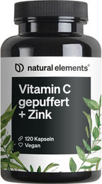 natural elements Vitamin C 1000 mg mit 15 mg Zink Calciumascorbat gepuffert 120 Kapseln – Bild 1 von 2