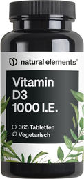 natural elements Vitamin D3 1000 I.E. Tabletten 365 Stück vegetarisch ohne Zusatzstoffe – Bild 1 von 5