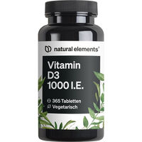 Produktbild von natural elements Vitamin D3 1000 I.E. Tabletten 365 Stück vegetarisch ohne Zusatzstoffe