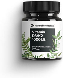 natural elements Vitamin D3/K2 1000 I.E. Kapseln vegan ohne Gelatine – Bild 1 von 1