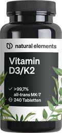 natural elements Vitamin D3 + K2 Tabletten vegetarisch 240 Stück – Bild 1 von 2