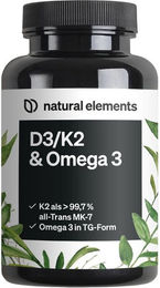 natural elements Vitamin D3/K2 und Omega 3 Kapseln mit K2VITAL All-Trans und Omega 3 Triglycerid – Bild 1 von 3