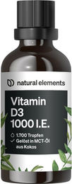 natural elements Vitamin D3 Tropfen mit 1000 I.E. pro Tagesdosis in MCT-Kokosöl gelöst – Bild 1 von 3