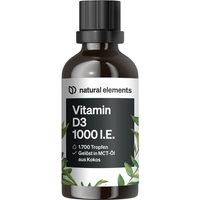 Produktbild von natural elements Vitamin D3 Tropfen mit 1000 I.E. pro Tagesdosis in MCT-Kokosöl gelöst