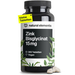 natural elements Zink Bisglycinat 15 mg Tabletten 365 Stück vegan ohne Zusatzstoffe – Bild 1 von 6