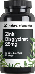 natural elements Zink Bisglycinat 25mg Tabletten 365 Stück vegan ohne Zusatzstoffe – Bild 1 von 5