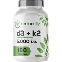 Produktbild von naturally Vitamin D3 + K2 hochdosiert 5000 IE vegetarische Tabletten 180 Stück