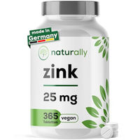 Produktbild von naturally Zink Tabletten mit Zinkbisglycinat 25 mg vegan für Erwachsene 365 Stück
