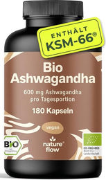 Nature Flow Bio Ashwagandha KSM-66 600 mg pro Portion Vegan ohne Zusatzstoffe 180 Kapseln – Bild 1 von 1