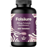 Produktbild von Nature Flow Folsäure Tabletten 400µg vegan für Frauen, Schwangere und Stillende