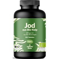Produktbild von Nature Flow Jod Tabletten mit Kelp Braunalge vegan und bio 365 Stück