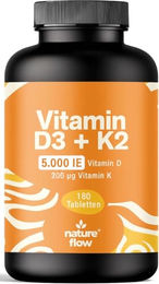 Nature Flow Vitamin D3 K2 5000 IE hochdosiert Tabletten 180 Stück laborgeprüft – Bild 1 von 4