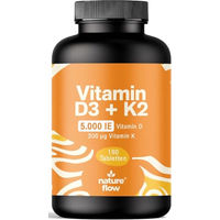 Produktbild von Nature Flow Vitamin D3 K2 5000 IE hochdosiert Tabletten 180 Stück laborgeprüft