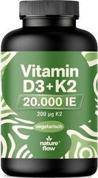 Nature Flow Vitamin D3 K2 hochdosiert 20000 IE vegetarisch ohne Zusatzstoffe 365 Tabletten – Bild 1 von 1