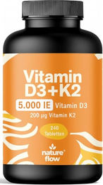 Nature Flow Vitamin D3 K2 hochdosiert Tabletten mit 5000 IE D3 und 200 µg K2 MK7 240 Stück – Bild 1 von 5