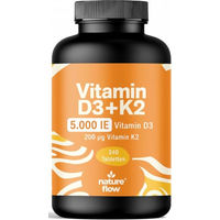 Produktbild von Nature Flow Vitamin D3 K2 hochdosiert Tabletten mit 5000 IE D3 und 200 µg K2 MK7 240 Stück
