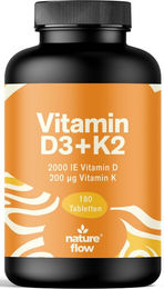 Nature Flow Vitamin D3 K2 Tabletten 2000 IE ohne Zusatzstoffe 120 Stück – Bild 1 von 1