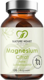 Nature Heart Magnesium Citrat Kapseln für Erwachsene und Sportler, 120 Stück, laktosefrei, glutenfrei und ohne Zusatzstoffe – Bild 1 von 1
