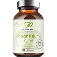 Produktbild von Nature Heart Magnesium Citrat Kapseln für Erwachsene und Sportler, 120 Stück, laktosefrei, glutenfrei und ohne Zusatzstoffe