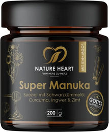 Nature Heart Super Manuka Honig mit Schwarzkümmelöl MGO 514+ 200g mit Ceylon Zimt, Ingwer, Kurkuma und Pfeffer ohne Zusatzstoffe – Bild 1 von 7