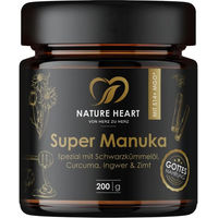 Produktbild von Nature Heart Super Manuka Honig mit Schwarzkümmelöl MGO 514+ 200g mit Ceylon Zimt, Ingwer, Kurkuma und Pfeffer ohne Zusatzstoffe