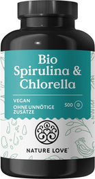 Nature Love Bio Spirulina und Bio Chlorella Superfood-Mischung Tabletten ohne Zusatzstoffe 500 Stück – Bild 1 von 2