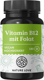 Nature Love Vitamin B12 Tabletten mit Adenosyl- und Methylcobalamin sowie Folat 5-MTHF, vegan, glutenfrei und laktosefrei, 180 Stück – Bild 1 von 2