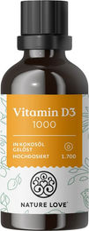 Nature Love Vitamin D3 1000 Tropfen mit 1000 I.E. in MCT-Öl Kokos 50 ml – Bild 1 von 4