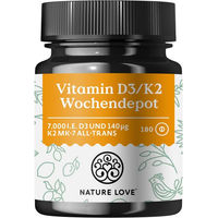 Produktbild von Nature Love Vitamin D3 K2 Wochendepot Tabletten mit 7000 IE D3 und 140 µg K2 vegan 180 Stück