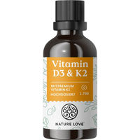 Produktbild von Nature Love Vitamin D3 und K2 Tropfen mit 1000 IE Vitamin D3 und 20 µg Vitamin K2 50 ml