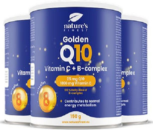 Nature's Finest Golden Q10 mit Ubiquinon und Vitamin C sowie B-Komplex Pulver zuckerfrei – Bild 1 von 3