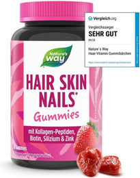 Nature's Way Hair Skin Nails Gummies Beauty-Kollagen-Kombi mit Biotin, Zink, Kollagen und Silizium Erdbeer-Geschmack glutenfrei und laktosefrei ohne Gelatine 60 Stück – Bild 1 von 4