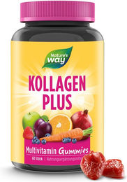 Nature's Way Kollagen Gummibärchen mit 255 mg Kollagen-Peptiden und 2500 µg Biotin Erdbeer-Geschmack ohne Gelatine glutenfrei laktosefrei – Bild 1 von 3