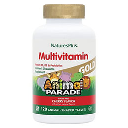 Natures Plus Animal Parade Gold Multivitamin für Kinder, Kirschgeschmack, zuckerfreie Lutschtabletten, 120 Stück – Bild 1 von 4