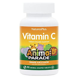 Natures Plus Animal Parade Vitamin C 125 mg Ascorbinsäure Lutschtabletten Orange für Kinder Vegan Vegetarisch Glutenfrei 90 Stück – Bild 1 von 6