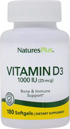 Natures Plus Vitamin D3 1000 IU hefefrei Kapseln 180 Stück – Bild 1 von 2