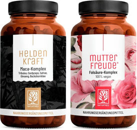 NATURTREU Familienwunsch-Paket Mutterfreude und Heldenkraft Kräuter-Komplex Kapseln vegan ohne Zusatzstoffe für Frauen und Männer – Bild 1 von 1