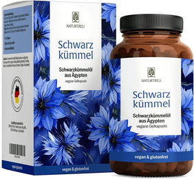 NATURTREU® Schwarzkümmelöl Kapseln, 120 Stück, vegan, glutenfrei und ohne Zusatzstoffe – Bild 1 von 1
