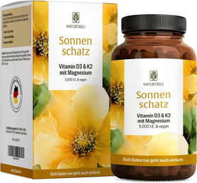 NATURTREU Vitamin Komplex D3 K2 Magnesium 5000 IE vegane Kapseln 90 Stück – Bild 1 von 1