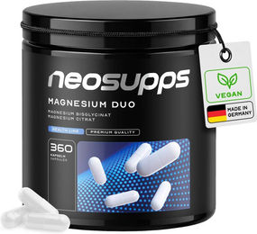 Neosupps Magnesium Duo Bisglycinat Citrat Komplex Vegan 360 Kapseln für Sportler – Bild 1 von 3