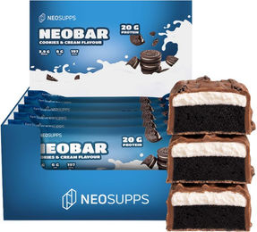 Neosupps NeoBar Proteinriegel Cookies & Cream 12 x 60g mit Cookie Stückchen – Bild 1 von 4
