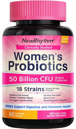 NewRhythm Probiotika für Frauen mit 50 Milliarden KBE und 18 Stämmen sowie Enzymen und Präbiotika, 60 Kapseln – Bild 1 von 3